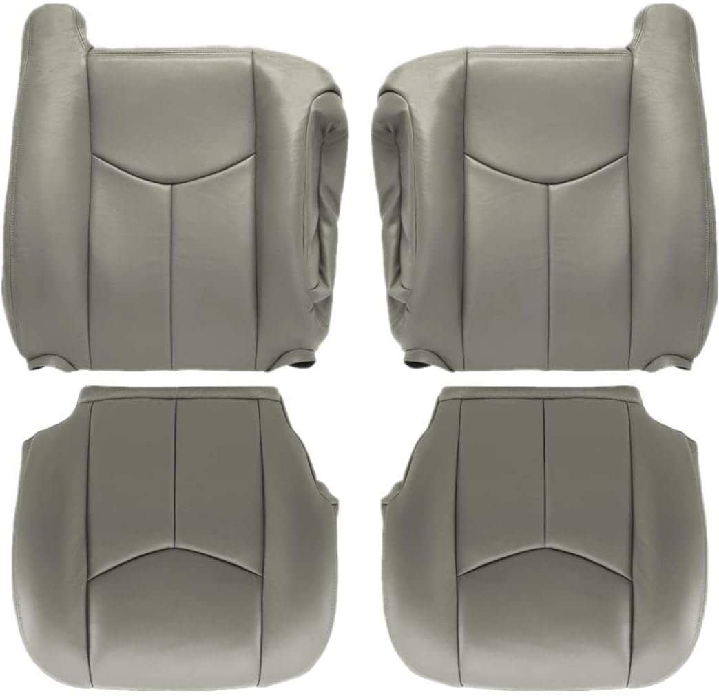 GXARTS Driver and Passenger Side Bottom and Top Lean Back Leather Seat Cover and 2Pcs Foam Cushion & Armrest 922/92i Light Gray Fit for Chevy Silverado Avalanche Tahoe Suburban Yukon Sierra 2003-2006