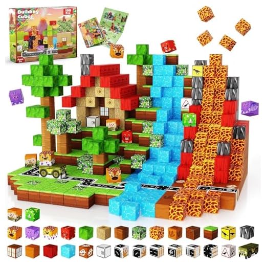 Magnetische Bausteine, 100 Teile Magnetbausteine Kinder – Kreatives 3D-Spielzeug mit Dinosauriern, Vulkan & Naturlandschaft | Spielzeug ab 5 6 7 8 9 Jahre Jungen Bauspielzeug für 3+ Jahre alte Jungen