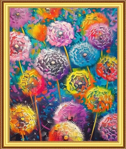 Image of Foxnyart Stamped Cross Stitch Kits Full Range of Embroidery Needlework Starter Kits for Beginners Adults 11CT Embroidery Patterns Art Crafts DIY Needlepoint Kit-Colorful Dandelion 16x20 inch