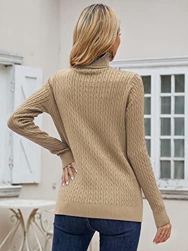 Image of SANGTREE Women's Cable Knit Sweater Long Sleeve Turtleneck Tops | Breathable and Warm Fabric Adapts to Climate Change,Making It Ideal for Autumn,Winter and Transitional Spring Days.