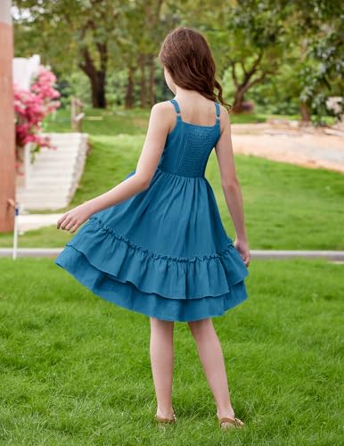 Image of Arshiner Girls Cami Summer Dress Boho Sleeveless Casual Sundress with Pockets for 4-12 Y