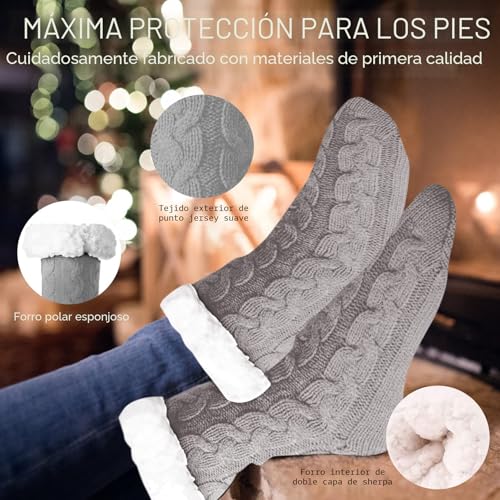Miniatura 4 de Weasic Conjunto Bufanda, Orejeras, Gorro Y Guantes Tactiles Para Mujer - Antideslizantes Calcetines De Invierno, Regalos Navidad - Gris