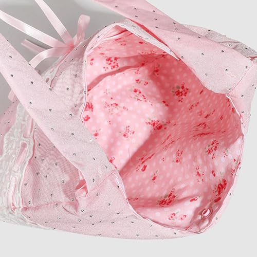 Bow Purse Polka Dot Crossbody Shoulder Bag Lace Trim Bow Bags Large Canvas Bowknot Handbag Cute Gifts for Women3