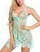 Avidlove Women's Lace Pajamas Floral Babydoll Nightgown with G-string Green
