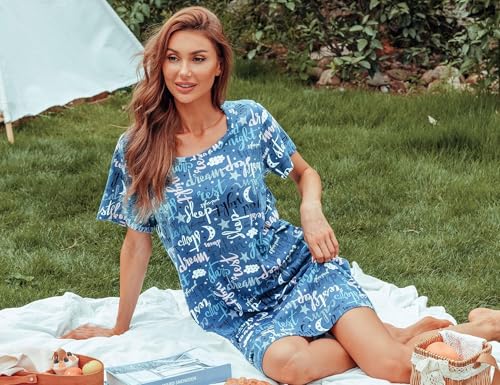 ENJOYNIGHT 3 Pack Womens Nightshirt Cotton Nightgown Short Sleeve Soft Sleep Shirt4