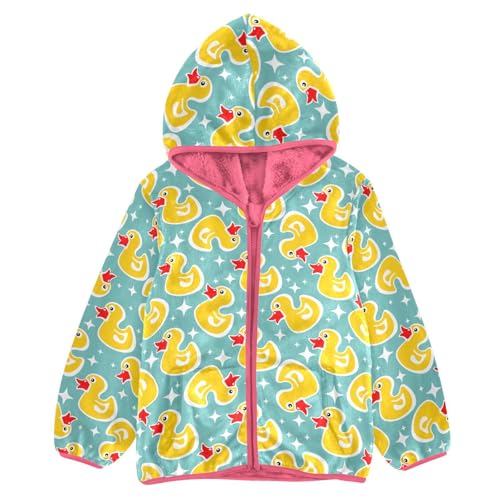Yellow Rubber Duck Toddler Fleece Jacket Baby Girls Hooded Zipper Long Sleeve Thick Warm Outerwear 3-10 Years