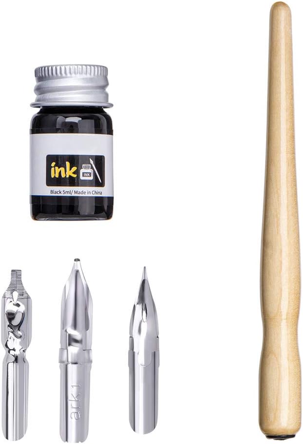 Wodwad Dip Pen Set,Wooden Handler Artist Cartoon Pen Set Calligraphy Dip Pens with 3 Nibs - Great for Manga/Comic/Calligraphy/Word Art/Pen-and-Ink Drawing