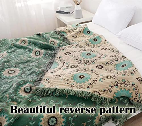 Image of MSGKV Boho Throw Blanket 60 inchx80 inch 100% Cotton Green Blanket Couch Decor
