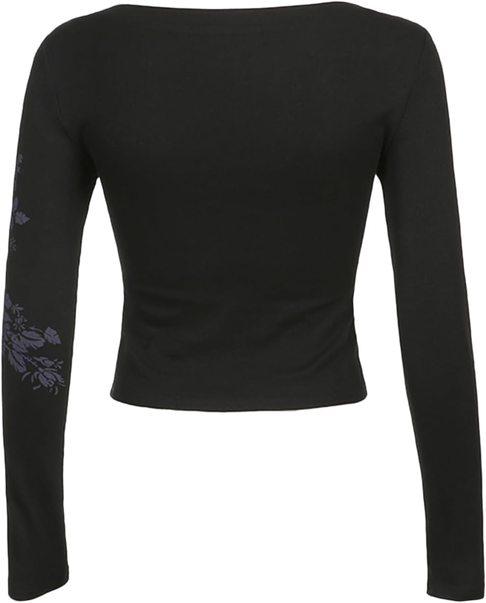 Womens Y2K Tops Long Sleeve Crew Neck Gothic Graphic Tee Shirt Teen Girls Vintage Aesthetic Grunge Clothes - Image 5
