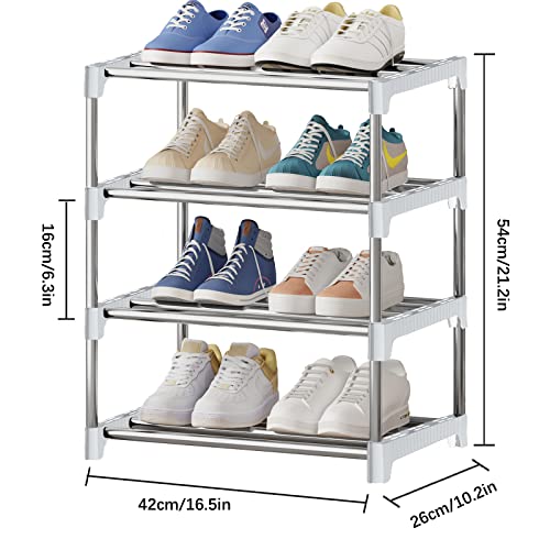 NIAWECAN Shoe Rack - White, Mini 4-Tier Organizer for Entryway Hallway and Corner Space Saving, Black, 4 Tier,White - Image 2