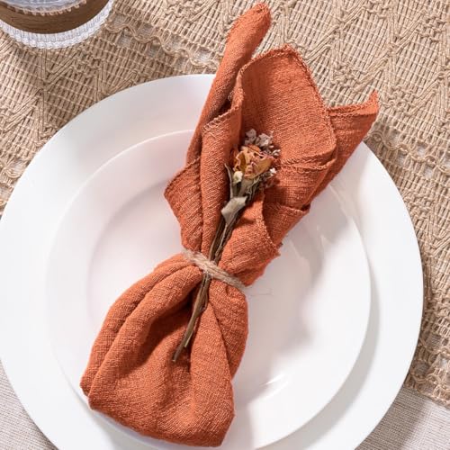Mlmw GNAPKIN-6-TERRACOTTA Cloth Napkins Set Of 6 Soft Gauze Fall Dinner Napkins 16.5 Inch×16.5 Inch Rustic Bulk Linen Napkins cover