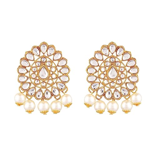 Efulgenz Kundan Necklace Indian Jewelry Kundan Crystal Faux Pearl Necklace Set Bollywood Wedding Choker Necklace Earrings Maang Tikka Bridal Set for Women 6