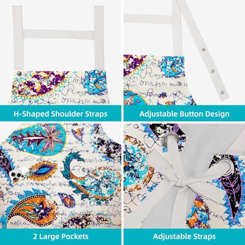 Lot de 2 tabliers de cuisine mandala multicolore avec 4 broches pour la maison