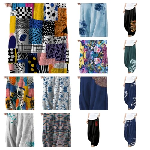 Cotton Linen Boho Casual Pants for Women Flowy Wide Leg High Waist Harem Pants Yoga Summer Comfy Lounge Pants4