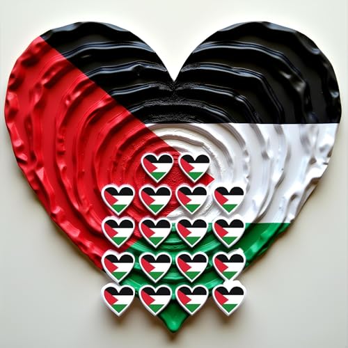 Image of 18Pcs Palestine Flag Sticker,Palestine Flag Decal,i Stand with Palestine,Free Palestine Sticker,Heart Shape,i Love,for Car Window Waterproof Bumper Bumper Stickers