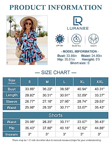 Luranee Swim Dresses For Women One Piece,Traje De Baño Para Mujer Half Zip Swim Shirt Long Sleeve Swimsuit Swim Top Rash Guard Upf Swimsuit Outdoor Tees Bule Leaf S #TOP5