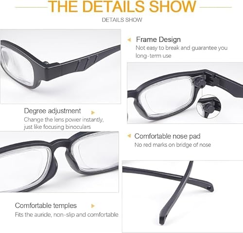 Pudoen Adjustable Focus Reading Glasses 0D To 350D Diopters Readers Glasses Anti Blue Light Multi Point Micro Permeable Lens Dial Vision Reading Glasses Zoom Eyeglasses For Reading Distance Near Far Sight thumb #2