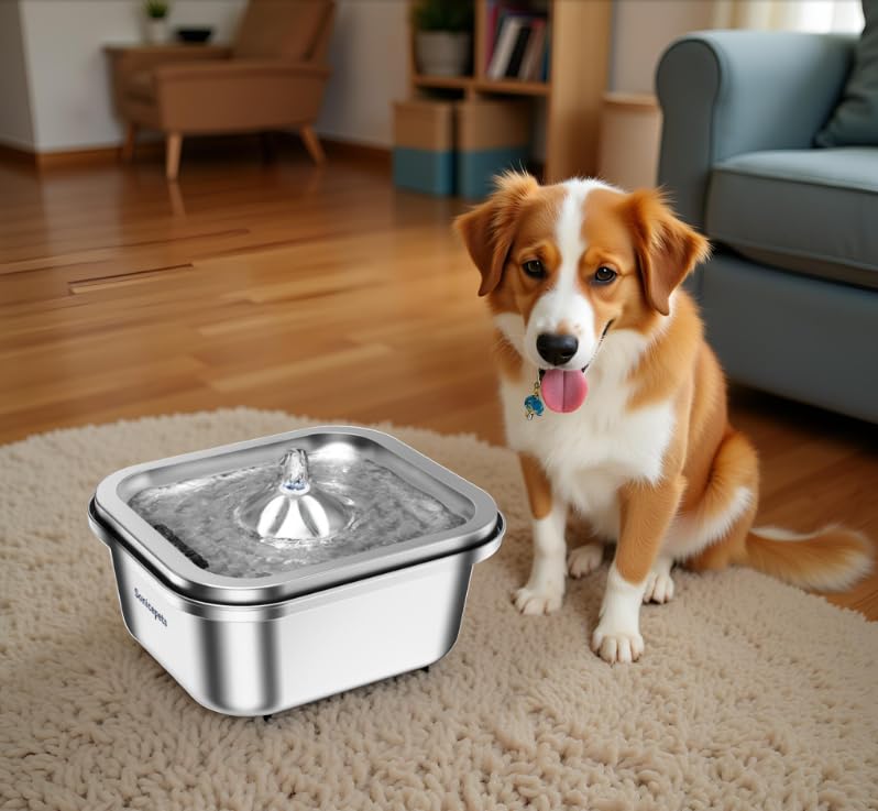 Fuente de agua para gatos en acero inoxidable miniatura 6