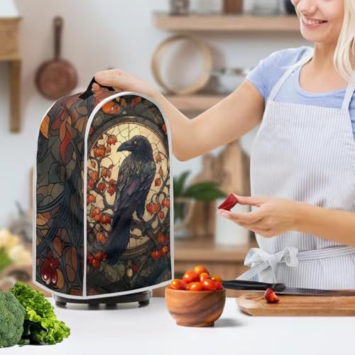 Image of Talayituse Crow Painted Glass Print Blender Dust Cover, Fingerprint Protection Cover for Stand Mixer or Coffee Machine, Home Kitchen Appliance Covers for Stain Dust Resistant Supplies