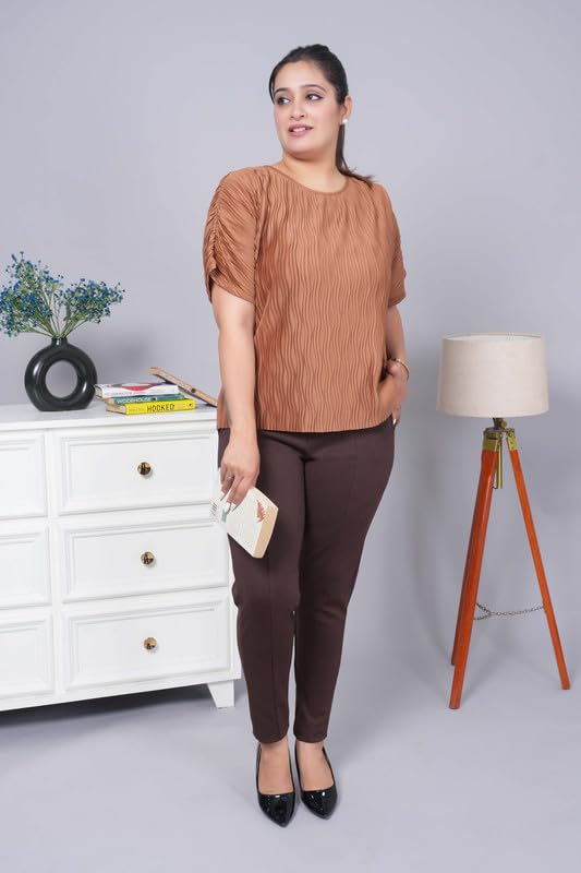 Image of Mlada Women's Solid Cotton Lycra High Waist Ankle Length Tummy Tucker Jeggings Trouser with 2 Side Pockets | Office Wear Summer Pants | Regular Fit, Stretchable, Comfortable & Stylish Everyday Bottoms