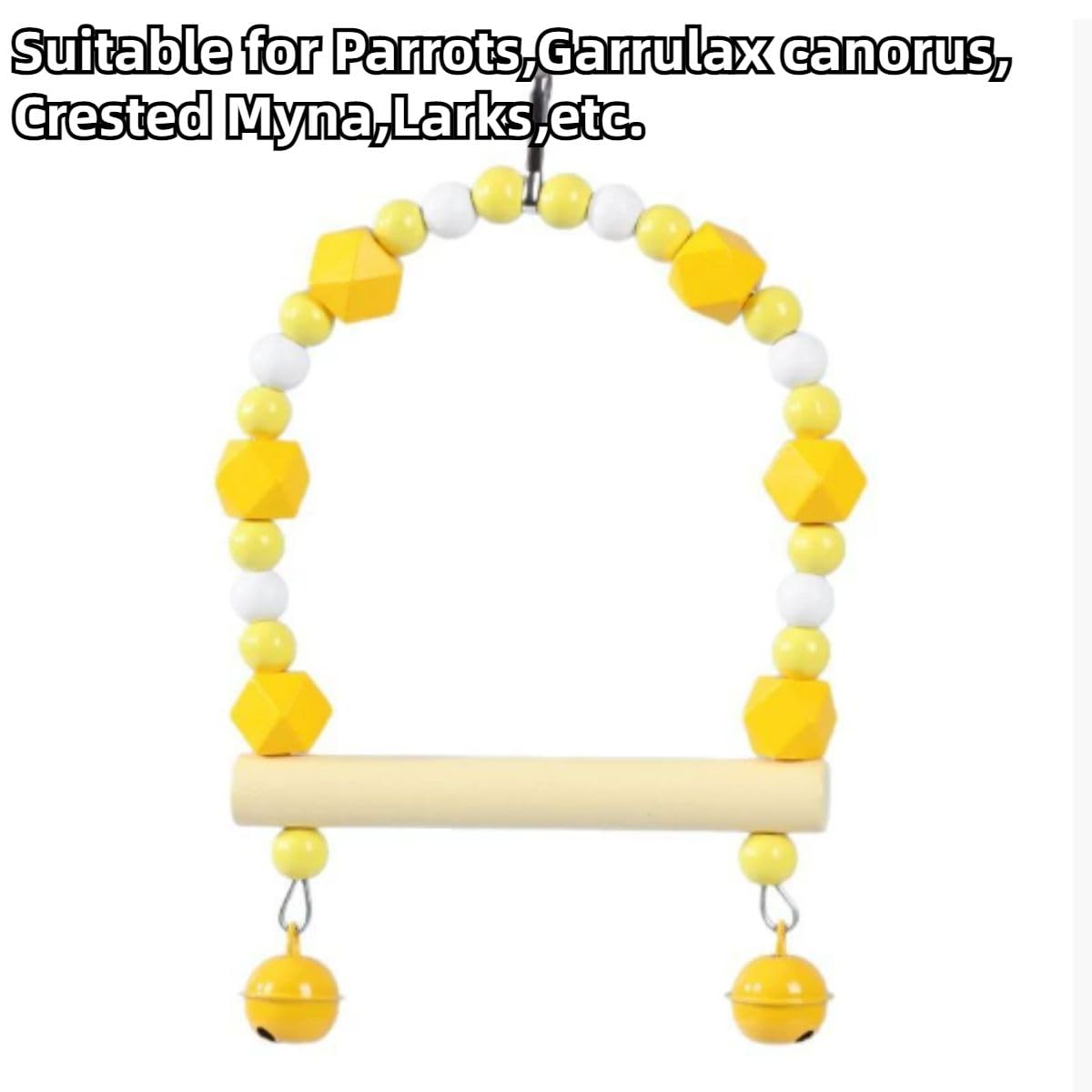 Colorful Wooden Bird Swing, Parakeet Swing Toy with Bells, Cockatiel, Lovebird, Budgie, Conure Perch Stand, Bird Cage Accessories to Balance, Exercise, Training (Orange,L)