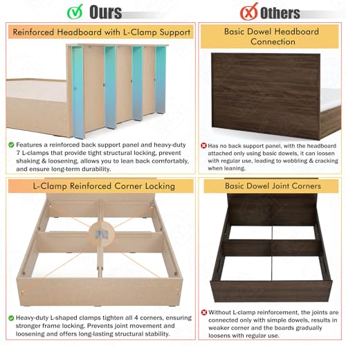 Image of ABOUT SPACE Bed - (84 x 74 inches) King Size Bed Without Storage | Engineered Wooden Bed Frame with Headboard & MDF Board for Mattress | 1-Year Warranty Cot for Bedroom - Satin Weave (Linen Beige)