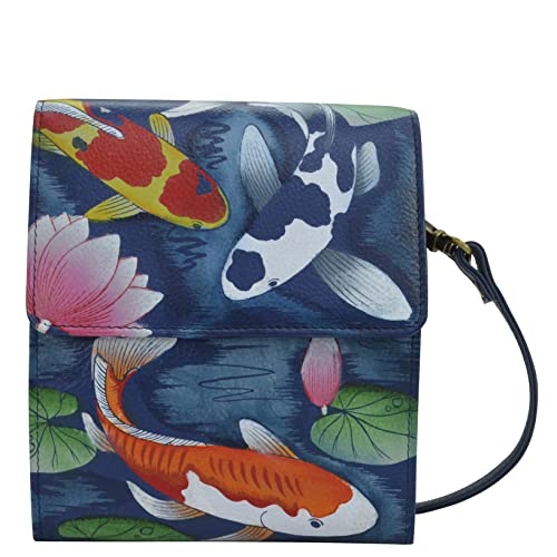 Anna by Anuschka Women’s Hand-Painted Genuine Leather Flap Organizer - Koi Fish Blue