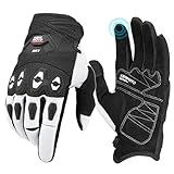 KEMIMOTO Motorcycle Gloves for Men Dirt Bike Gloves Off Road Touchscreen Riding Gloves Comfortable(White,L)