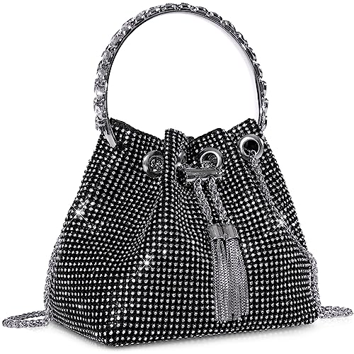 Image of Desy & Feeci Bling Rhinestone Purse for Women, Glitter Clutch Handbag Bucket Evening Bag for Girls Wedding Party