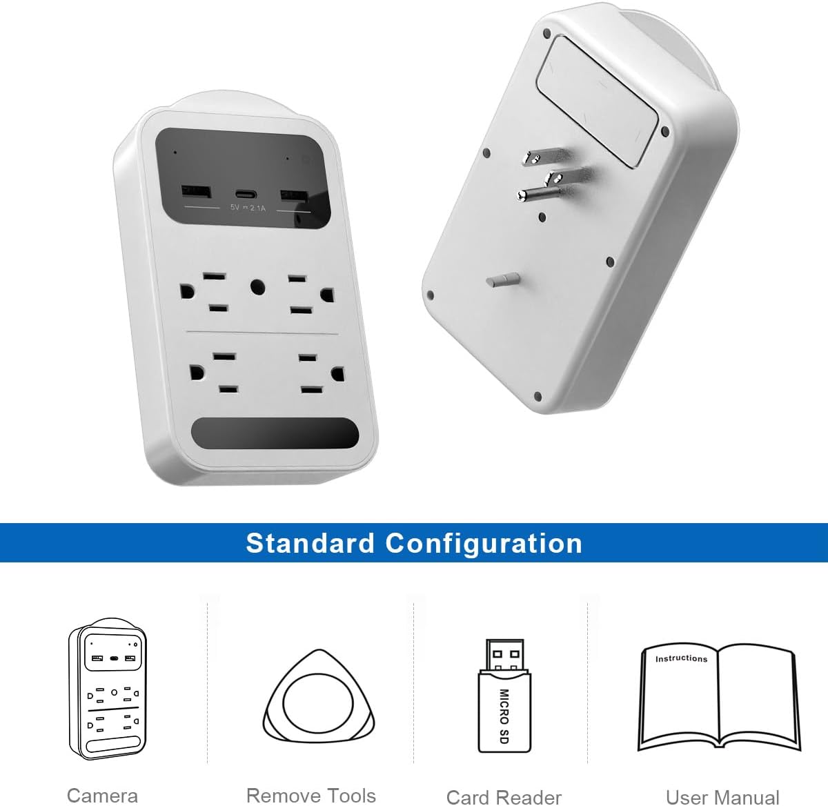 160° Wide Angle 4K HD Charger Camera,Security Indoor Camer a,Outlet Cameras,Nanny Camera for Home/Office/Pet/Indoor,Camera Outlet with Motion Detection,Pet Monitor Cameras (CAM WHH)