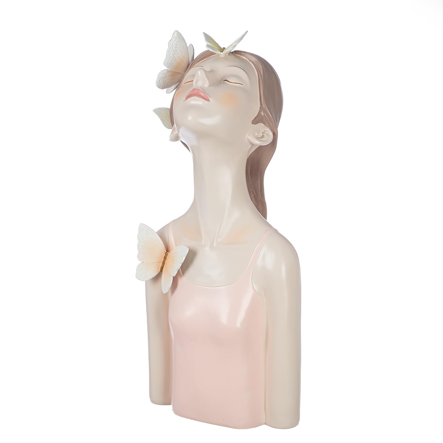 Casablanca figurka Lady Butterfly - wysokość 60 cm - żywica syntetyczna - błyszcząca różowa/biała - motyw motyla - dekoracja - rzeźba - kobieta - statuetka - akcesoria do domu - pomysły na prezent
