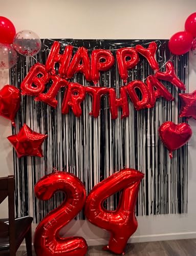 Image of Red Happy Birthday Balloon Banner, 16 Inch Red Happy Birthday Foil Balloons, Foil Letter Balloon Sign for Men Women Boys Girls Hbd Party Decorations, Photo Booth Backdrop