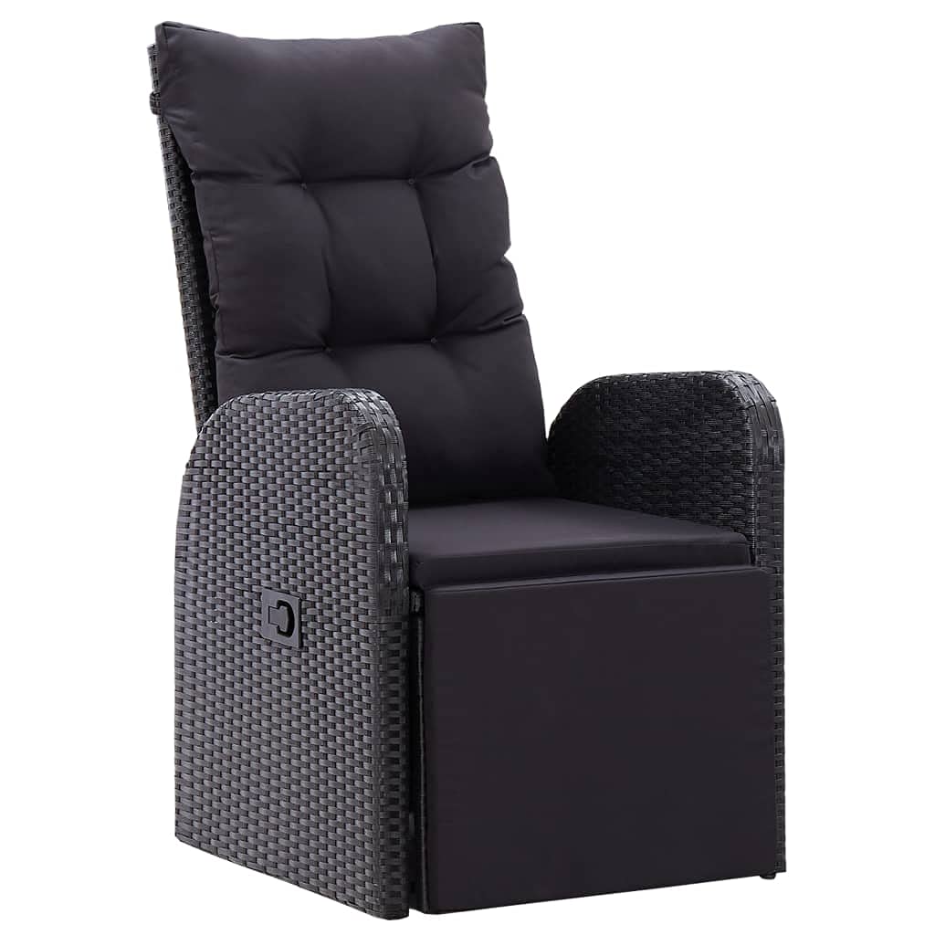 HUAKEHOM 2 STK. Garten Liegestuhl mit Auflagen Gartenstuhl Relaxstuhl Sessel Stuhl Gartensessel mit Kissen Gartenmöbel Hochlehner Schwarz Poly Rattan
