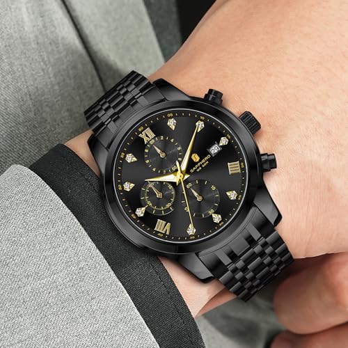 Image of Sapphero Watches for Men Waterproof Luminous Watches with Date Dial Chronograph Analog Quartz Movement Steel Stainless Business Wrist Watches Mens Gifts