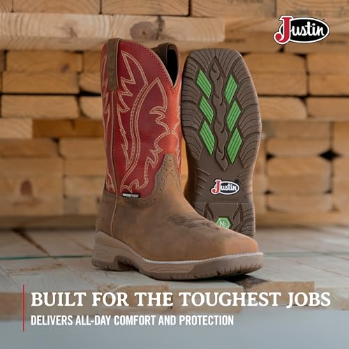 Justin NiTread 11” Composite Toe Boots for Men - Commander Collection - Square Toe Full-Grain Leather Men’s Work Boots with Comfort Footbed and Oil & Slip-Resistant Outsole4