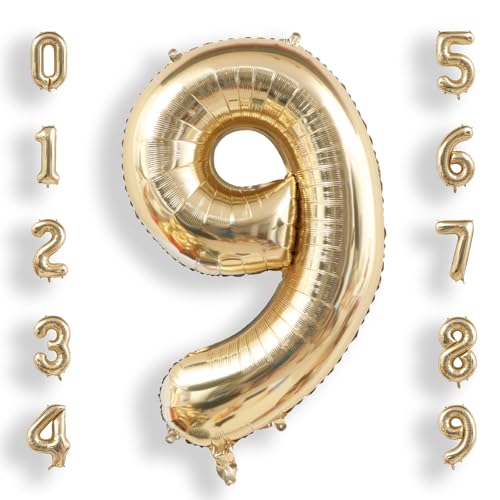 Image of AULE 40 Inch Large 9 Balloon Numbers Light Gold, Big Foil Number Balloons, Giant Helium Happy Birthday Party Decorations for Man and Women, Huge Mylar Anniversary Party Supplies