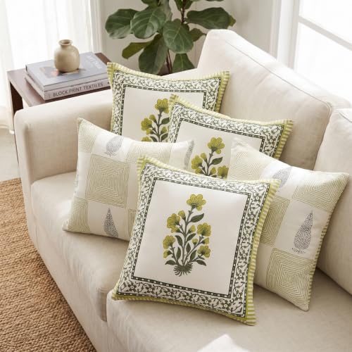 Image of BLOCKS OF INDIA Hand Block Printed Cotton Cushion Cover (16 x 16 inches) (Cushion 13)
