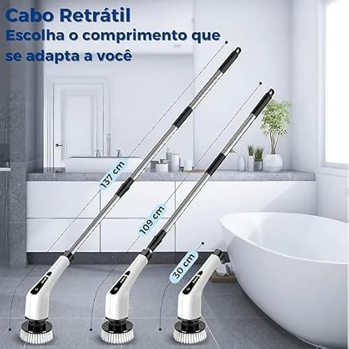 Esfregão Elétrico Giratório 9 em 1: MOP Limpeza Sem Fio, Portátil e Multifuncional com Cabo Ajustáve