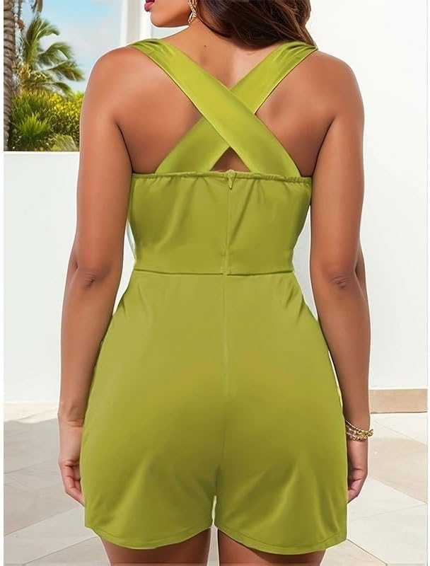 JSEIAJB Green Loose Sleeveless Jumpsuit Sleeveless Suspenders Jumpsuit(X-Large)