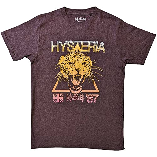 Def Leppard Camiseta Hysteria World Tour Band Logo Oficial Unisex Marrón, Marrón, X-Large