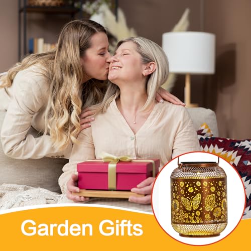 Image of Solar Lanterns Outdoor Waterproof Butterfly Garden Decor Birthday Gifts for Women Mom Grandma Hanging Solar Lights Metal Decoration Outside for Yard, Patio, Backyard, Porch, Pathway