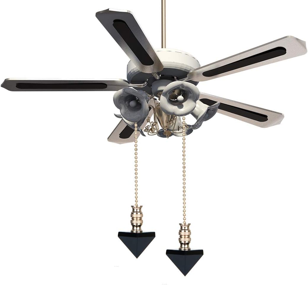 LONGSHENG - SINCE 2001 - Ceiling Fan Pull Chain, Fan Pulls Set with Connector, 2 Pack Crystal Black Pyramid Fan Pull Extension for Light Fan Chain
