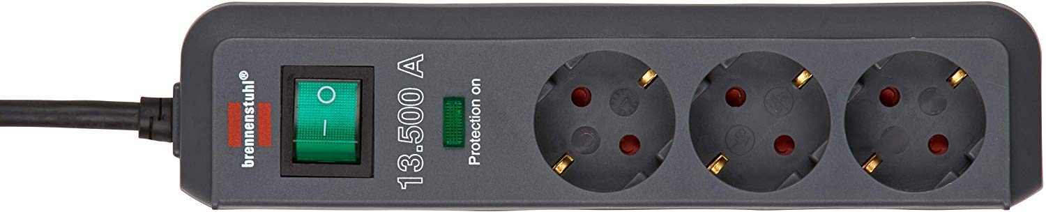 Brennenstuhl Primera-Tec Comfort Switch Plus 19.500A Überspannungsschutz-Steckdosenleiste 7-Fach schwarz & Eco-Line 13.500A Überspannungsschutz-Steckdosenleiste 3-Fach anthrazit 1,5m,5 Polybeutel