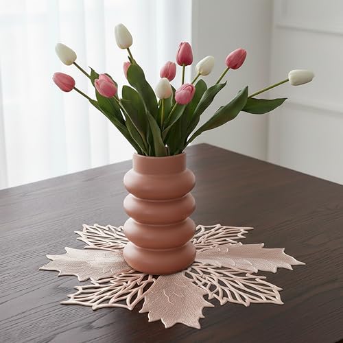 Image of Yellow Weaves 2 Pcs PVC Botanical Star Design Table Placemat, Dining Table Mat, Anti-Skid, Washable, Dining, Kitchen, Restaurant Table Set Easy to Clean, Durable (Rose Gold)