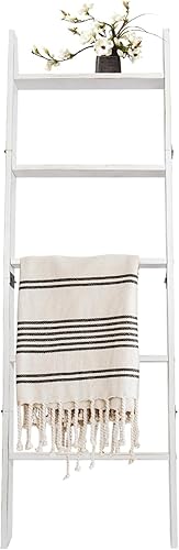 Escalera para mantas, soporte de edredón de madera de 5 niveles, estante decorativo para escalera, estante inclinado, estante de almacenamiento de