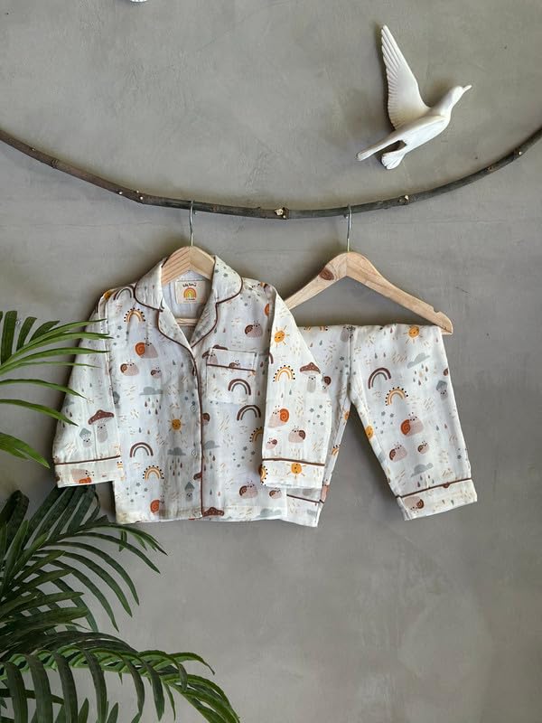 LILY LAMA Nature Tales Organic Muslin Nightsuit for Kids | Soft & Breathable Sleepwear | Multi-Color | Baby & Toddler Night Dress - 4-5 Years 1
