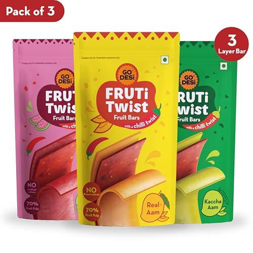 Image of GO DESi Assorted Fruti Twist Fruit Bars - 3 x Pack of 10 pieces, Real Aam, Kaccha Aam, Guava Fruit Bars, Aam Papad, Mango Fruit Jelly