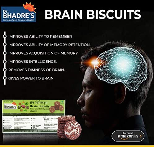 Image of DR. BHADRE'S Brain Biscuits Combo Biscuits Child Intelligence & Memory Power with Mix of Sankhapuspi Brahmi Vekhand Almond Walnut Salsa Accents | No Maida Chemical Free (Pack of 1, 150 gm X 1 )