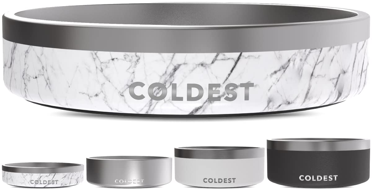Coldest Dog Bowl - Anti Rust Metal & Non Slip Dog Bowls Large, Spill Proof Heavy Duty 3 Layers Insulated Dog Bowl - Food and Water Bowl for Dogs, Cats & Pets, Dishwasher Safe (21 oz, Carrara Marble)
