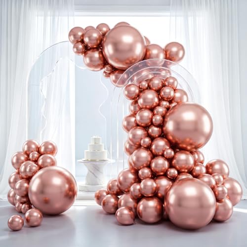 RUBFAC 129pcs Rose Gold Balloons Different Sizes 18 12 10 5 Inches Latex Balloon Garland Arch Kit for Birthday Party Valentines Day Baby Shower Graduation Wedding Holiday Decoration